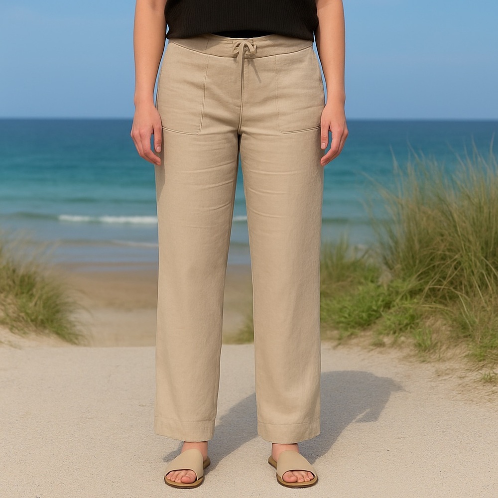Y2K‎ Juicy Couture Tan 100% Linen Pants Coastal Resort Travel Capsule S
